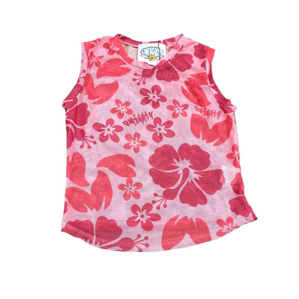 OMIGHTY Pink Hibiscus Mesh Tank